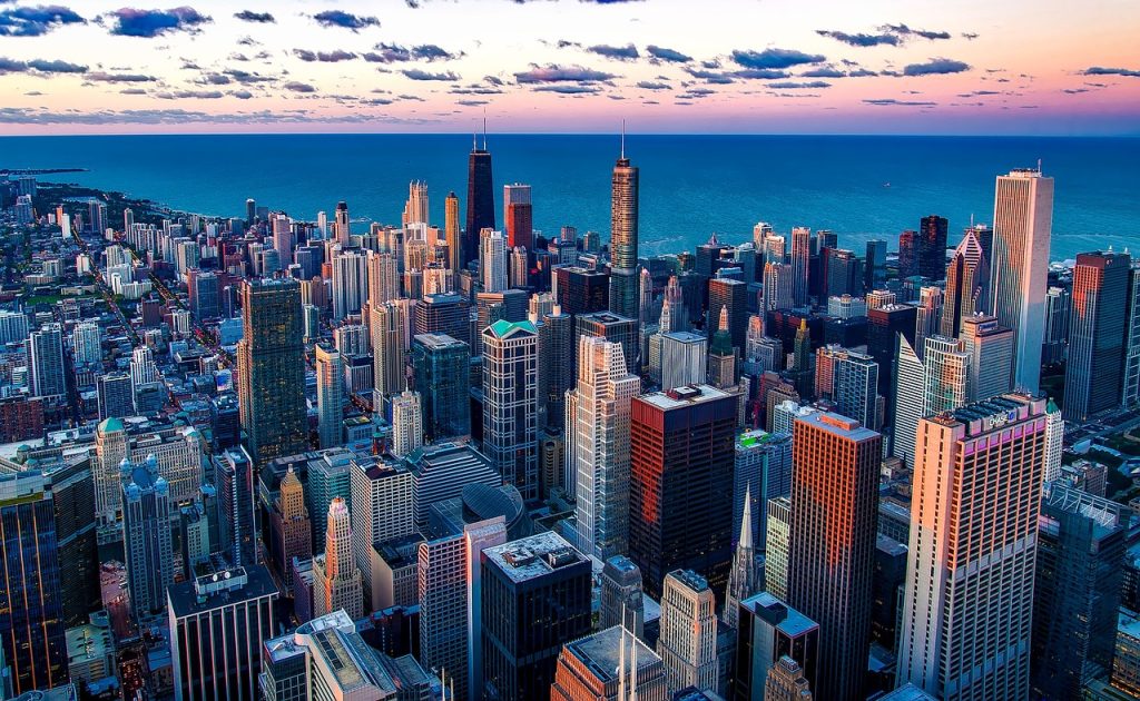 chicago, nature, illinois, lake michigan, water, skyscraper, urban, building, downtown, architecture, structure, midwest, blue city, blue water, blue building, blue lake